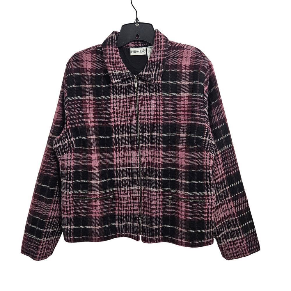 Vintage 90s Grunge Fashion Bug Wool Plaid Zip up Jacket. Size Large